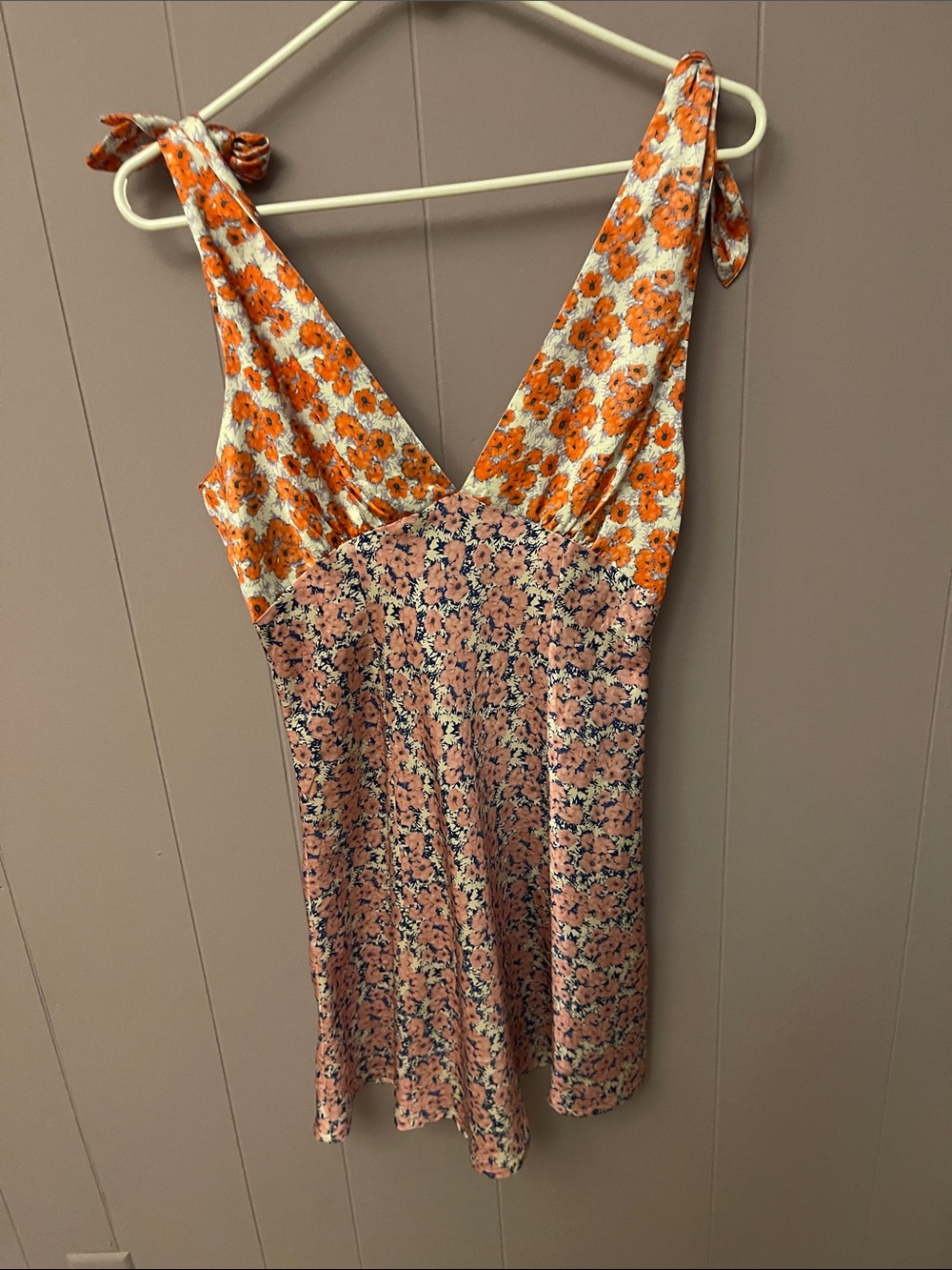 Floral V-Neck Tie-Strap Camisole Dress - Orange & Pink